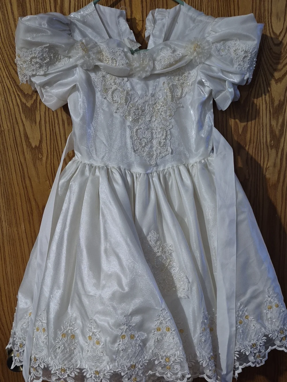 White Communion  Dress with Lace Accents